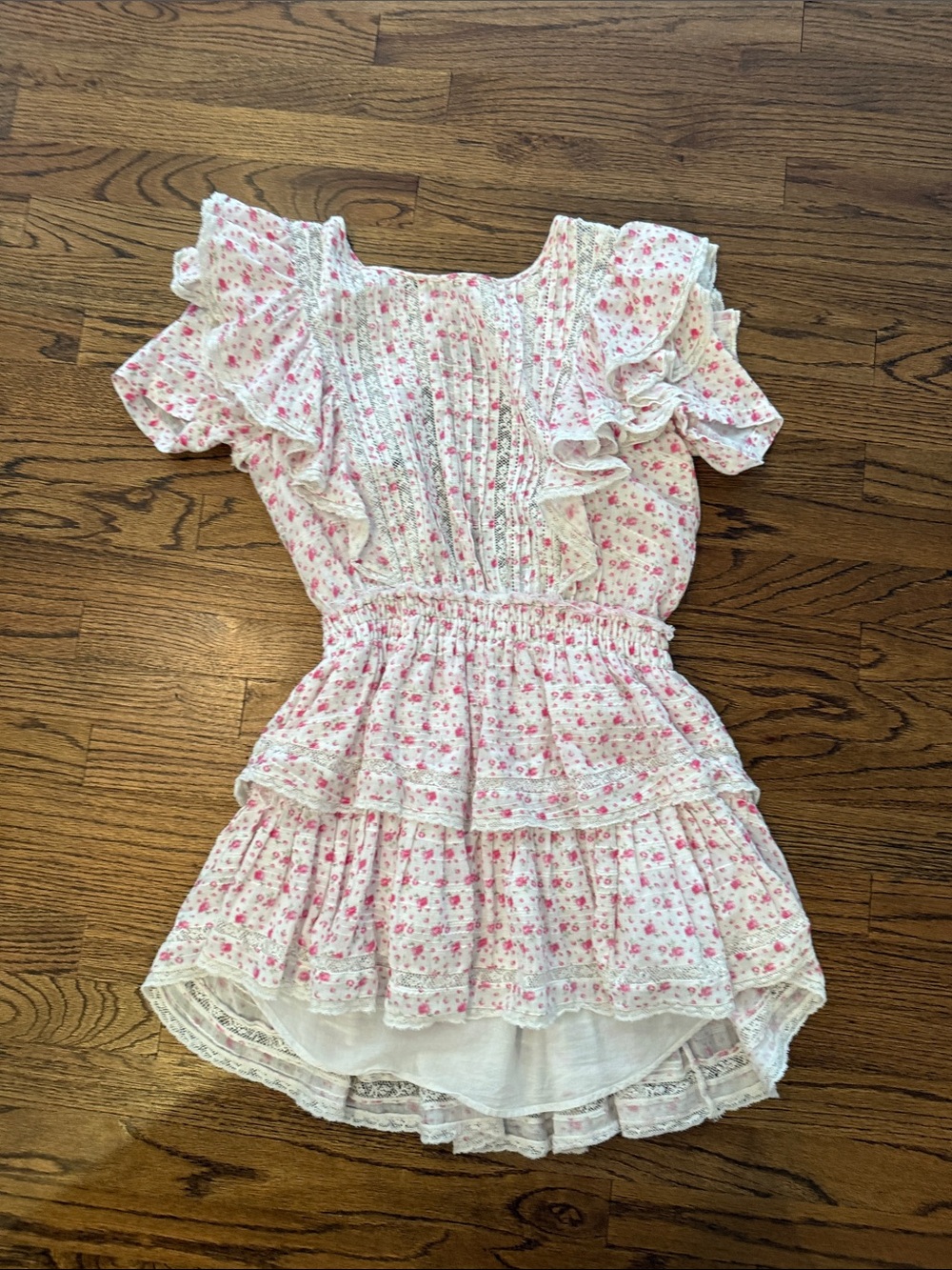 LoveShackFancy Pink Floral Ruffle Tiered Dress Top